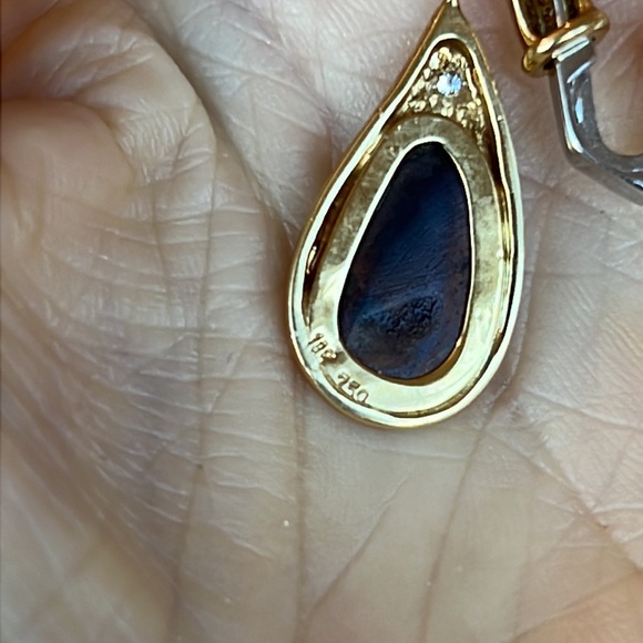 18 karat gold, Australian opal with diamondand 14k chain - Picture 5 of 15